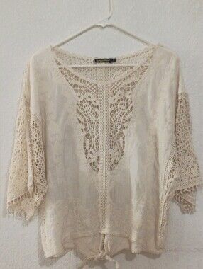 Boho Crochet-Trim Cream Women's Top